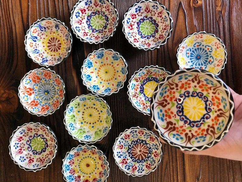12x Turkish Ceramic Bowls Set of Twelve Small Bowls Colorful Ceramic Bowl Set of Twelve Mezze Serving Bowl Set of Twelve Meze Bowl Set