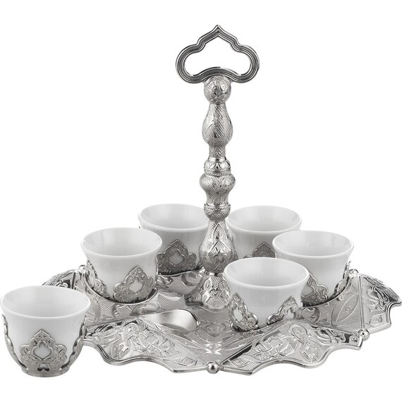 Turkish Coffee Set for Six, Silver Color, Espresso Server, Arabic Coffee Set, Arabian Nights, Ottoman Style Coffee Set, Coffee Server