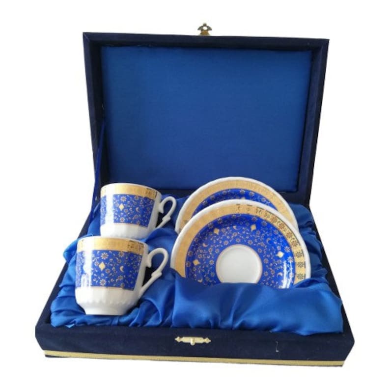 Turkish Coffee Gift Set with Velvet Box Turkish Coffee Set Christmas Gift Set Turkish Porcelain Coffee Set for Two