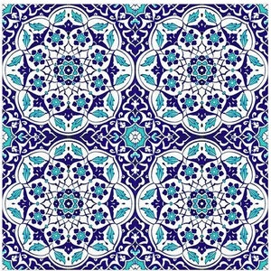 4x Turkish Ceramic Tile, Set of 4, Iznik Ceramic Tiles, Hamam Tile, Kitchen Tile, Stair Tile, 20x20 cm (7.8")