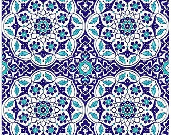 4x Turkish Ceramic Tile, Set of 4, Iznik Ceramic Tiles, Hamam Tile, Kitchen Tile, Stair Tile, 20x20 cm (7.8")