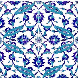4x Turkish Ceramic Tile, Set of 4, Iznik Ceramic Tiles, Hamam Tile, Kitchen Tile, Stair Tile, 20x20 cm (7.8")