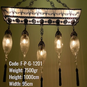 Ottoman Filigree Ceiling Lamp, 5 Lamps, Unique Kitchen Ceiling Lamp, Transparent Round Ceiling Lamp, Glass Round Ball Shape Ceiling Lamp