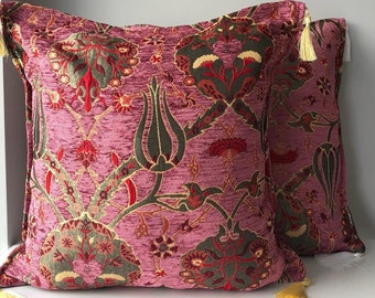2x Anatolian Turkish Pillow Set of Two, Ethnic Pillow Set, Turkish Pillow Set of Two, Unique Pillow Set of Two, Pink