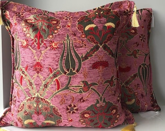 2x Anatolian Turkish Pillow Set of Two, Ethnic Pillow Set, Turkish Pillow Set of Two, Unique Pillow Set of Two, Pink