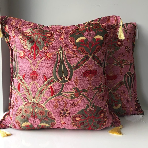 2x Anatolian Turkish Pillow Set of Two, Ethnic Pillow Set, Turkish Pillow Set of Two, Unique Pillow Set of Two, Pink