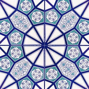4x Turkish Ceramic Tile, Set of 4, Iznik Ceramic Tiles, Hamam Tile, Kitchen Tile, Stair Tile, 20x20 cm (7.8")