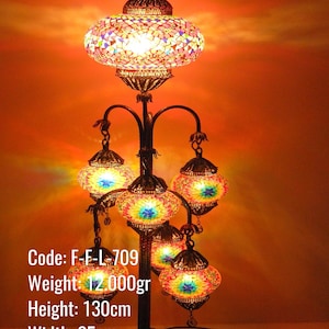 Mosaic Filigree Floor Lamp, 7 Lamps, Blown Glass Floor Lamp, Turkish Floor Lamp