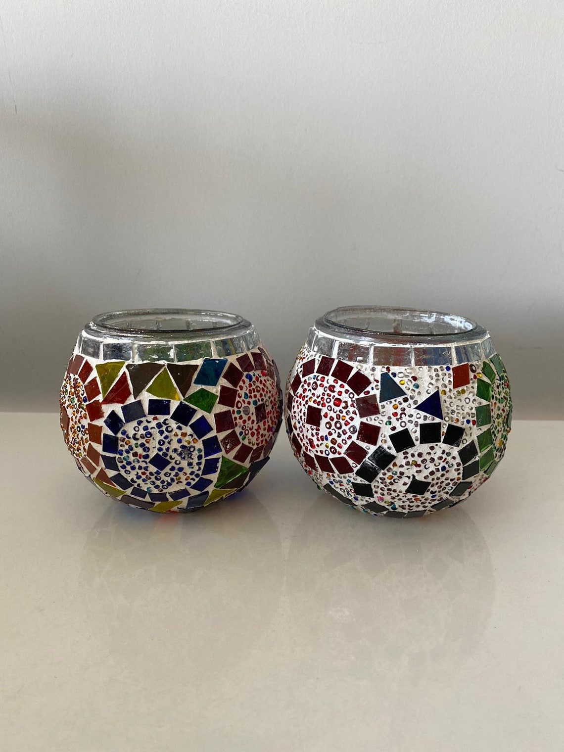 Turkish Mosaic Candle Holder Set of Two Pink Candle Holder Etsy