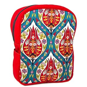 Turkish Tile Inspired Backpack, Kilim Backpack, Oriental Backpack, Ethnic Boho Backpack, Turkish Vintage Style, Kilim Bag, Tulip Red