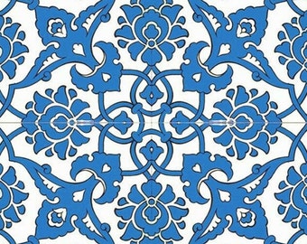 10x Peel and Stick Turkish Ceramic Design Sticker, Each Sticker 20x20 cm (7.8"), 10 Stickers, Blue and White