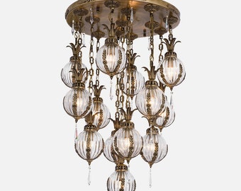 Turkish Chandelier, Transparent, Crystal Chandelier, 15 Lamps, Clear Glass, Luxury Chandelier, Ottoman Chandelier, Oriental Style Chandelier
