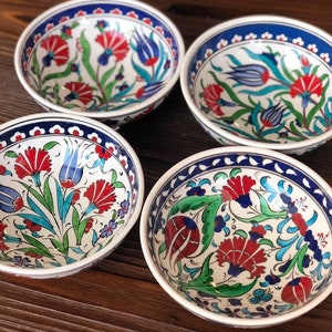 4x Turkish Ceramic Bowls Set of Four, Large Ceramic Bowl Set of Four, Meze Bowl Set, Mezze Serving Bowl Set,15 cm 5.9, Iznik Style image 2