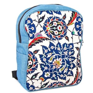 Turkish Tile Inspired Backpack, Kilim Backpack, Oriental Backpack, Ethnic Boho Backpack, Turkish Vintage Style, Kilim Bag, Blue Backpack