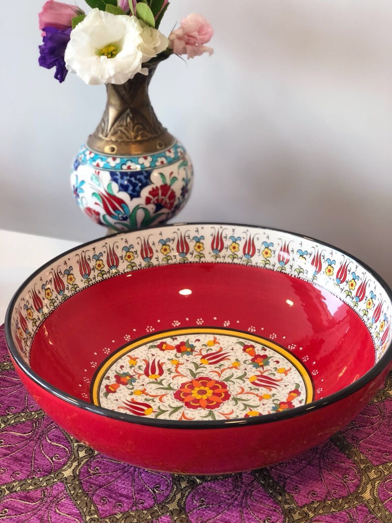 Large Colorful Ceramic Salad Bowl Large Turkish Ceramic Bowl Large Salad Bowl Serving Bowl