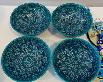 4x Turkish Ceramic Bowls Set of Four, Large Ceramic Bowl Set of Four, Meze Bowl Set, Mezze Serving Bowl Set of Four, 17 cm (6.6")