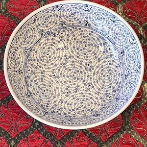 Large Turkish Ceramic Bowl , Large Colorful Ceramic Salad Bowl, Large Salad Bowl, Serving Bowl, 30 cm (11.8&quot;), White and Blue, Golden Horn