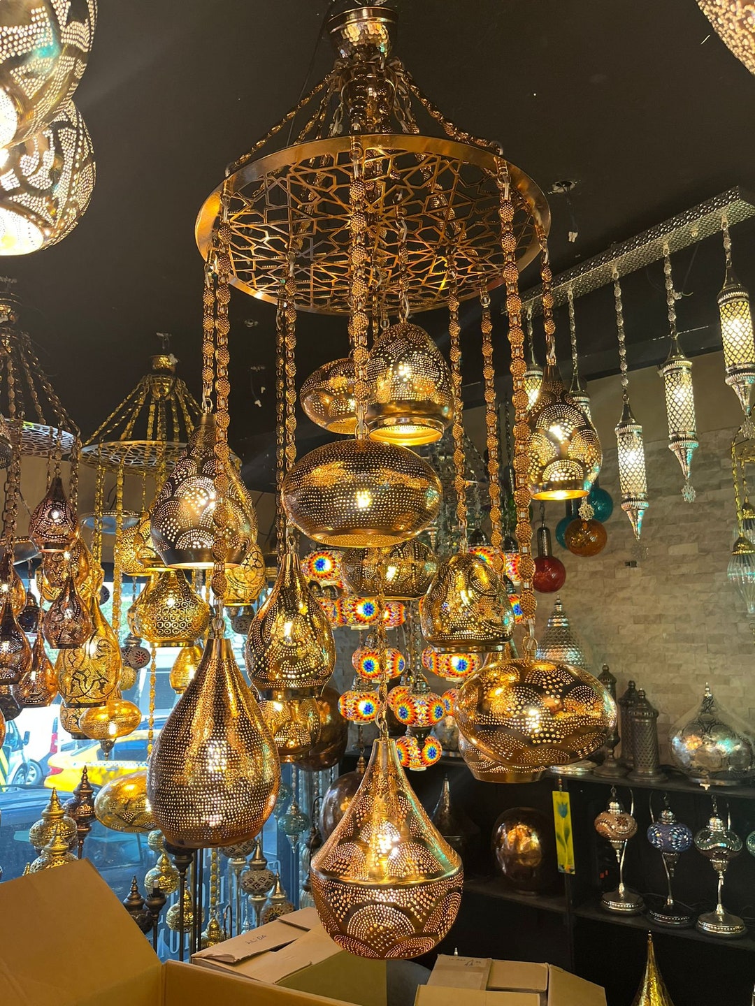 Moroccan Chandelier, 13 Globes, Large Moroccan Chandelier