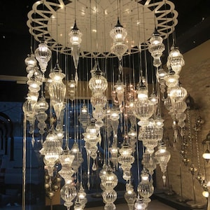 Turkish Chandelier, Transparent, Blown Glass, Pyrex Chandelier, Luxury Chandelier, Luxury Lighting, Drop Lamps, Huge Chandelier, Statement