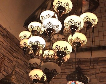 Luxurious Ottoman Chandelier, 17 Lamps, Blown Glass Chandelier, Large Chandelier, Turkish Chandelier