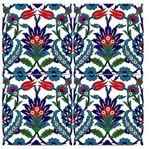 4x Turkish Ceramic Tile, Set of 4, Iznik Ceramic Tiles, Hamam Tile, Kitchen Tile, Stair Tile, 20x20 cm (7.8")