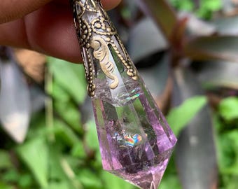 Péndulo de amatista natural/Colgante de cristal de amatista transparente/Péndulo de amatista para meditación/Péndulo para la sanación de chakras/Regalo de péndulo de cumpleaños/Espiritual