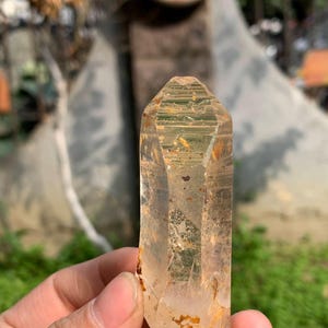 Natural Lemurian Quartz Point/Diamond Crystal/Copper Mineral Attached/Lemurian Crystal/Healing/Meditation/Energy/Spirit/76*25*21mm 52g