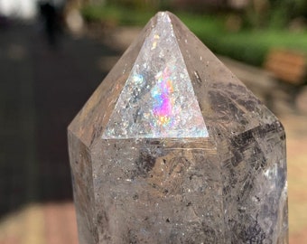 Natural Double Terminated Clear Rainbow Quartz/Carbon included/Small crystal point attached/Rare crystal specimen 90g 66*31*36mm
