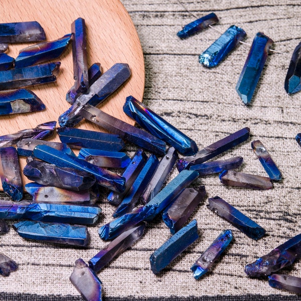 Raw Blue Titanium Aura Quartz Point,Aura Druzy Quartz,Metaphysical, Pagan,Wicca,for DIY Pendant,Necklace,All Drilled-1pc,5pcs,10pcs,50pcs