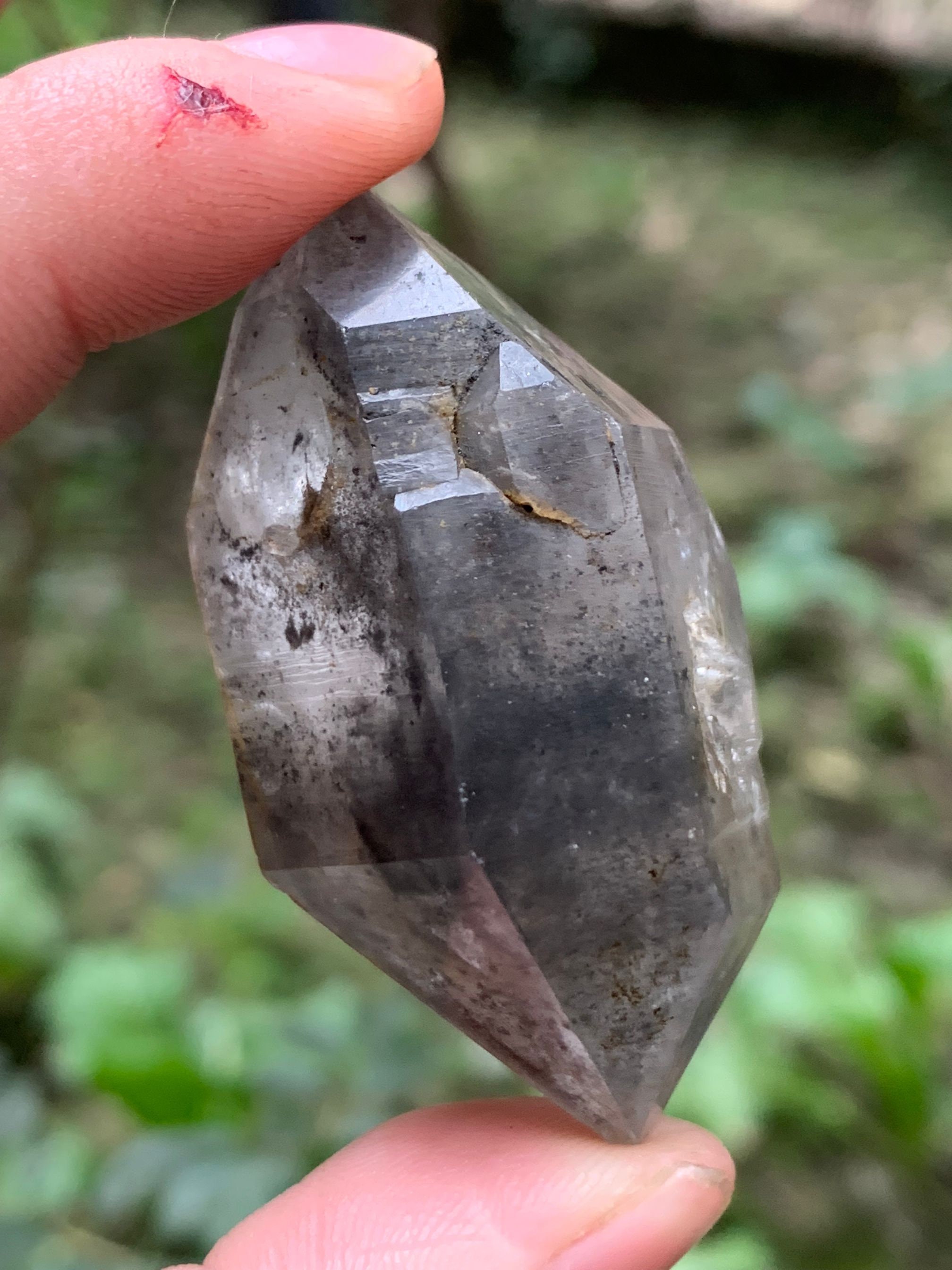 Double Terminated Herkimer Quartz Crystal for Jewelry Making-Undrilled/Clear Quartz with Black Carbon Included/Quartz Inclusion-55*30*26 mm