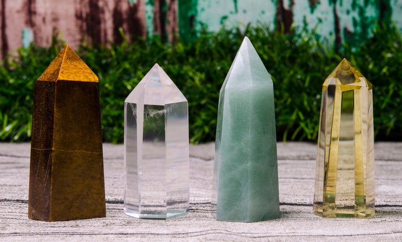4PCS Clear Crystal Quartz Point,Green Aventurine Quartz,Citrine Quartz Tower,Tiger Eye Crystal Quartz Tower,Crystal Tower Point,Chakra,