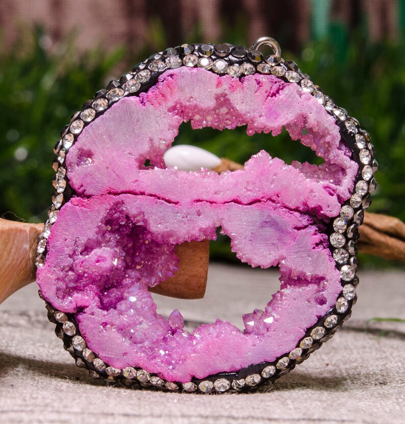 Diamond Plated Druzy Agate Slice,Agate Geode Slice Druzy Pendant,Agate Slices,Jewelry,Necklace,Gift for Her,Geode Druzy Agate Slice,