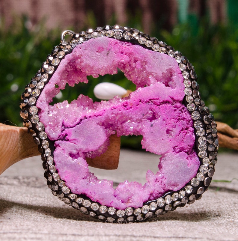 Diamond Plated Druzy Agate Slice,Agate Geode Slice Druzy Pendant,Agate Slices,Jewelry,Necklace,Gift for Her,Geode Druzy Agate Slice,