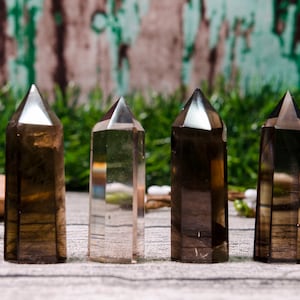 Clear Smoky Crystal Tower,Smoky Crystal Quartz Point,Healing Crystal Tower,Smokey Crystal Quartz Tower, Gemstone Wand Obelisk Crystal