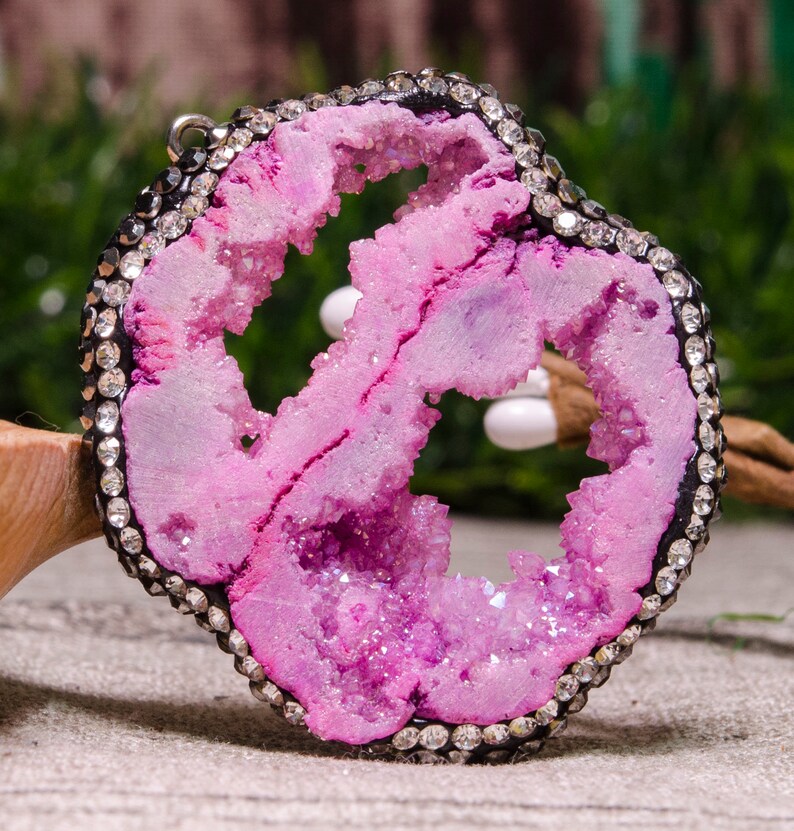 Diamond Plated Druzy Agate Slice,Agate Geode Slice Druzy Pendant,Agate Slices,Jewelry,Necklace,Gift for Her,Geode Druzy Agate Slice,