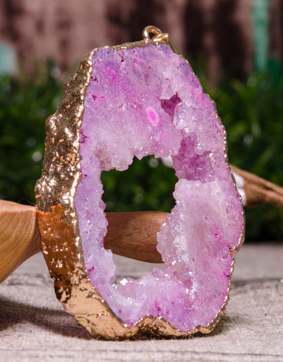 Gold Plated Druzy Agate Slice agate Geode Slice Druzy Pendant