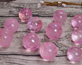 Pink Aura Quartz Crystal Beads,Angel Aura Quartz Bead,Angel Aura Spirit Quartz Crystals Ball,Throat Chakra,Titanium Aura Quartz Crystal