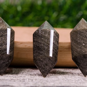 AAAAA Gold Obsidian Crystal 24 Sided Double Terminted Point,Vogel Golden Obsidian Crystal Quartz Wand 24 Side Point,Master Healer,Vogel Wand
