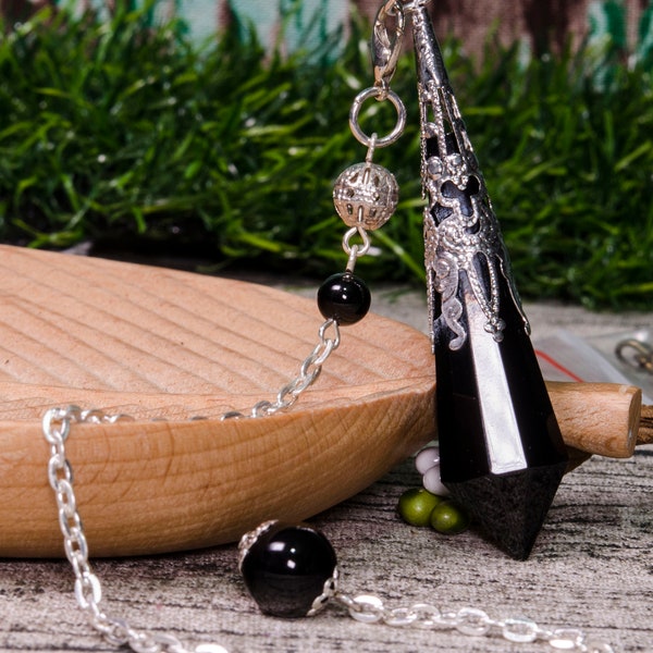 Zwarte Obsidiaan Crystal Pendulum, Gepolijste Edelsteen Ketting, Helende Wichelroede Wichel wichelde energie balanceren, Zwarte Slinger, Hanger, Reiki, Chakra,