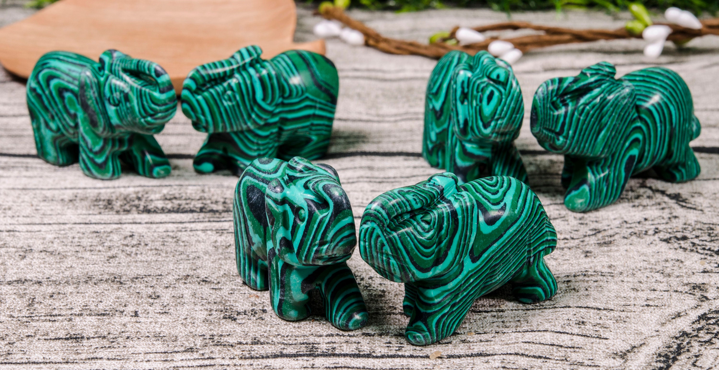 Melting Malachite Crystal Elephant Sculpturestone Animal Etsy