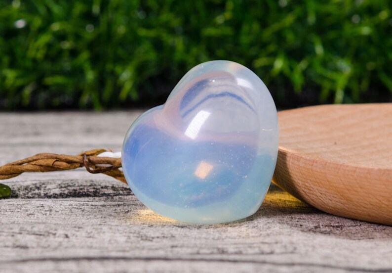 Undrilled Clear Opalite Heart Love Stone,Gift for Her Opalite Heart Shape Stone,Heart Stone,Crystal Heart,Healing Crystal