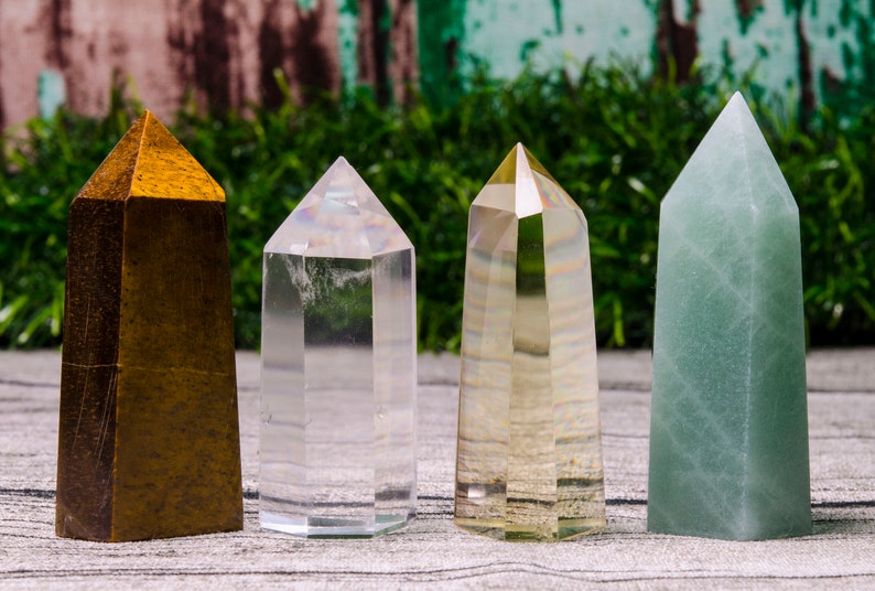 4PCS Clear Crystal Quartz Point,Green Aventurine Quartz,Citrine Quartz Tower,Tiger Eye Crystal Quartz Tower,Crystal Tower Point,Chakra,