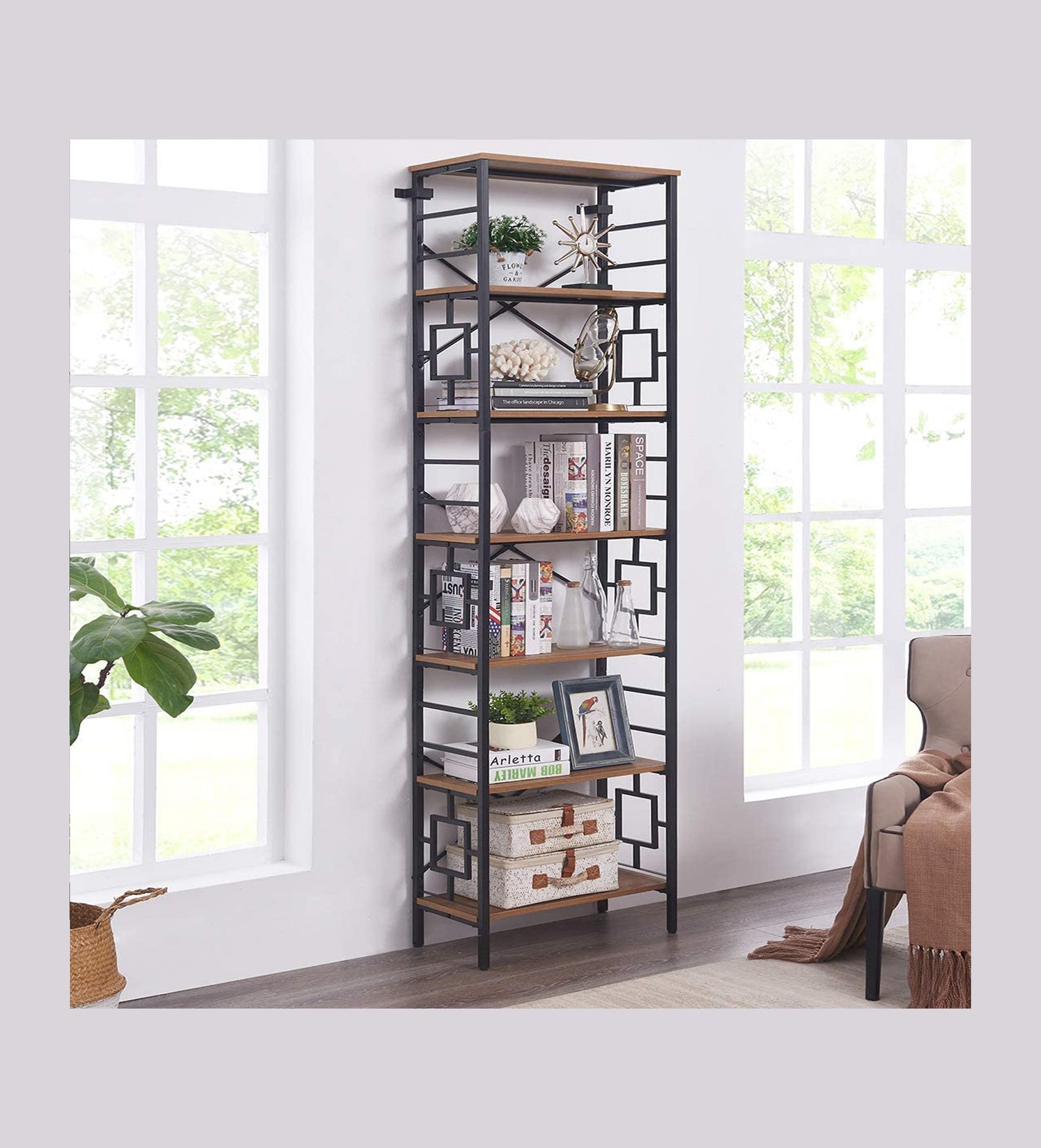 Industrial Open Bookcase 7Tier Tall Bookshelf Storage Etsy