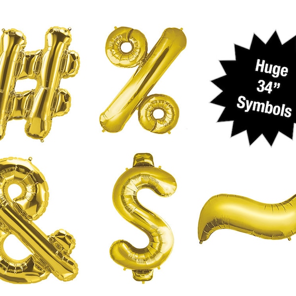 34" Gold Symbol Balloons | Jumbo Giant Hashtag Balloon Large Percent Sign Ampersand Dollar Sign Tilde Balloon Letter Balloon Custom Phrase