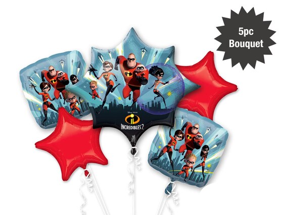 5 Piece Incredibles 2 Birthday Balloon Bouquet Party Supplies