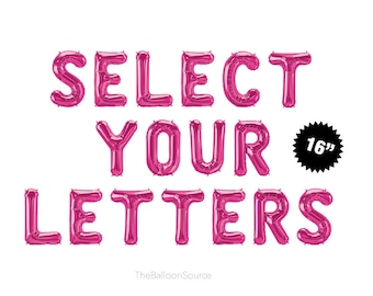 16&quot; Hot Pink Letter Number Balloons | Magenta Mylar Letter Balloon Banner Birthday Bachelorette Color Rose Gold Silver Blue Foil Letters