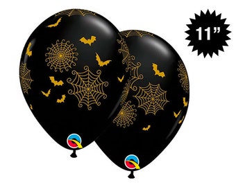 Spinnenwebballonnen | Zwarte latexballonnen met gouden vleermuizen, Halloweenversiering