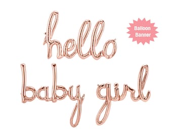 Hello Baby balloon banner | Rose Gold balloon garland baby shower decorations baby shower party supplies calligraphy backdrop