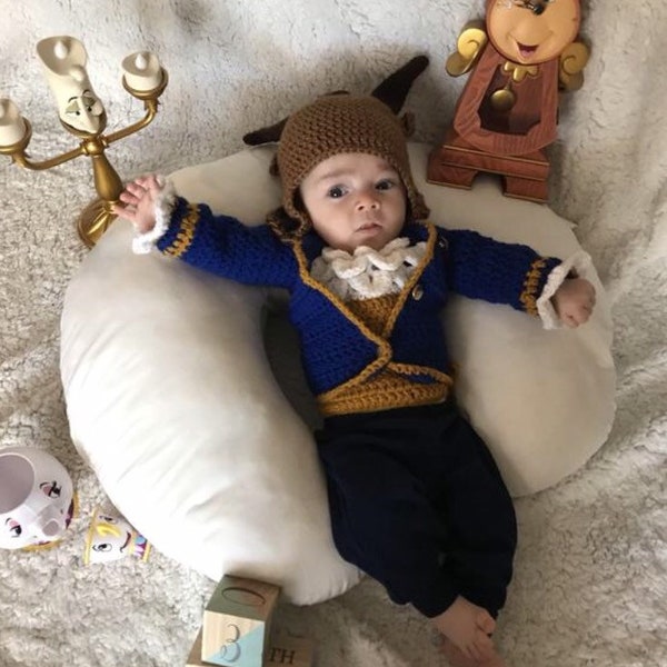 Traje inspirado en la bestia / Traje de la Bella y la Bestia de ganchillo / Prop fotográfico inspirado en Disney Recién nacido a 24 meses- HECHO A PEDIDO