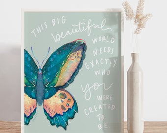 Watercolor Butterfly Art Print: Inspirational Teen Girl Decor (Digital Download)